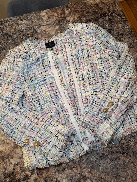 Worthington Jackets & Blazers - Worthington Multicolor Tweed Fringed Cropped Blazer